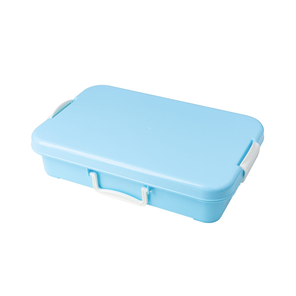 מגש כחול עם מכסה – מזוודה לחול או בצק קינטי