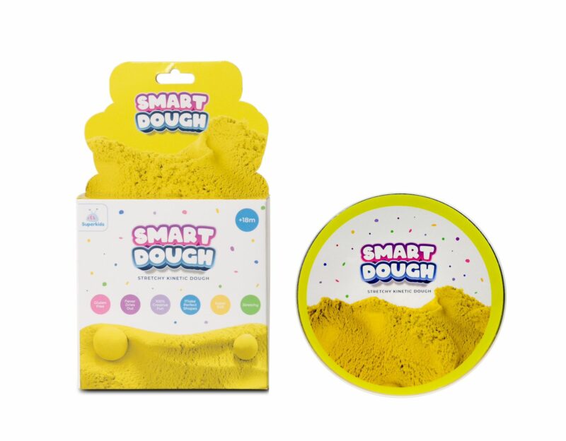 בצק קינטי Smart Dough בקופסת מתכת עגולה 80 גרם צהוב