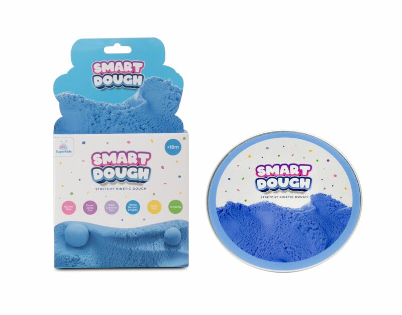 בצק קינטי Smart Dough בקופסת מתכת עגולה 80 גרם כחול